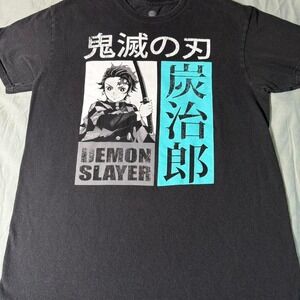 Demon‎ Slayer Tanjiro Graphic T-Shirt Black Anime Tee Size L